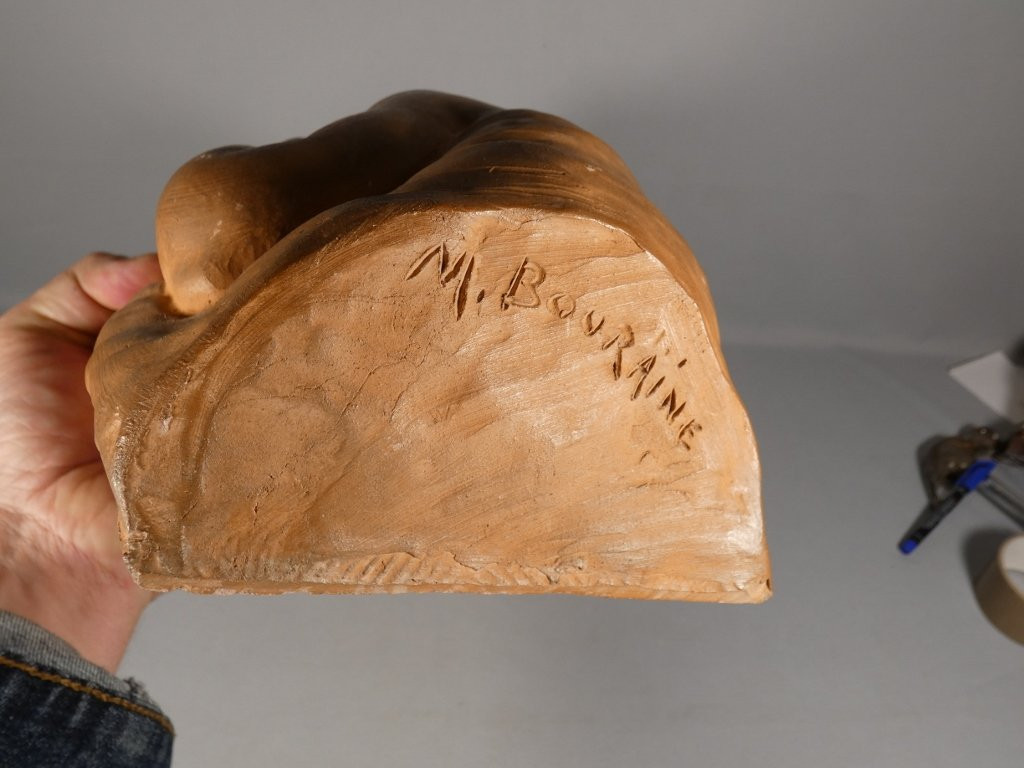 The Sleeping Child By Marcel Bouraine, Terracotta Sculpture-photo-5