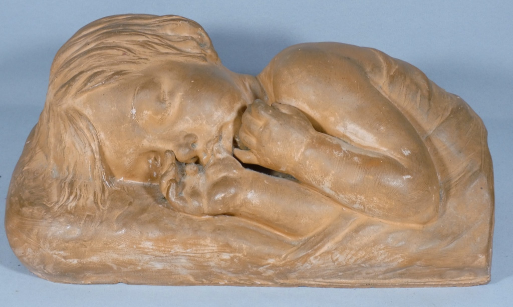 The Sleeping Child By Marcel Bouraine, Terracotta Sculpture