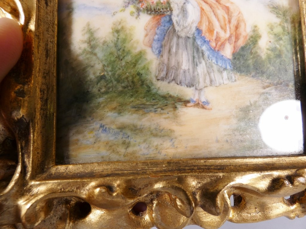 La bouquetière rose d'après Boucher, peinture miniature gouache, par Marthe Ray-photo-1