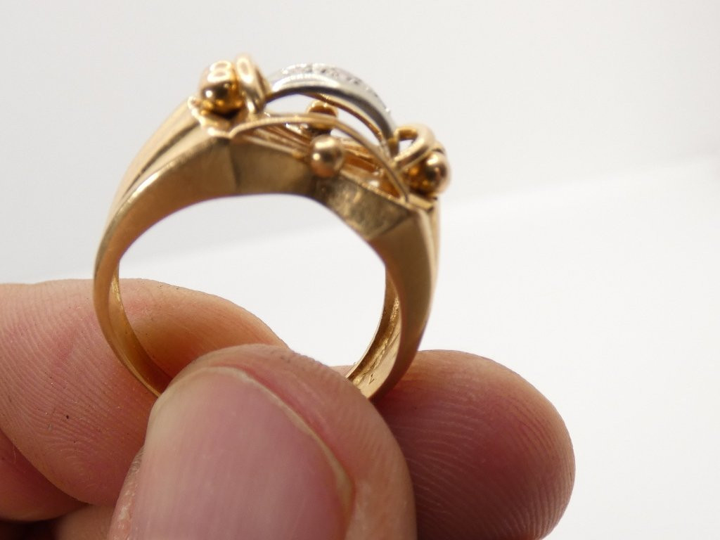 Tank Ring In Solid Gold And Diamonds, 1940s Period-photo-3