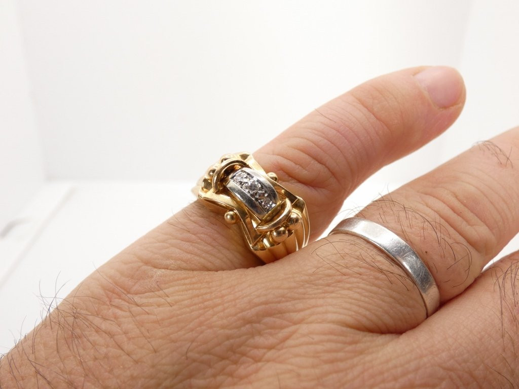 Tank Ring In Solid Gold And Diamonds, 1940s Period-photo-1