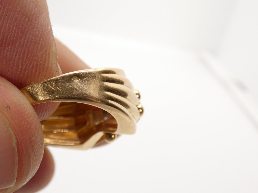 Tank Ring In Solid Gold And Diamonds, 1940s Period-photo-5