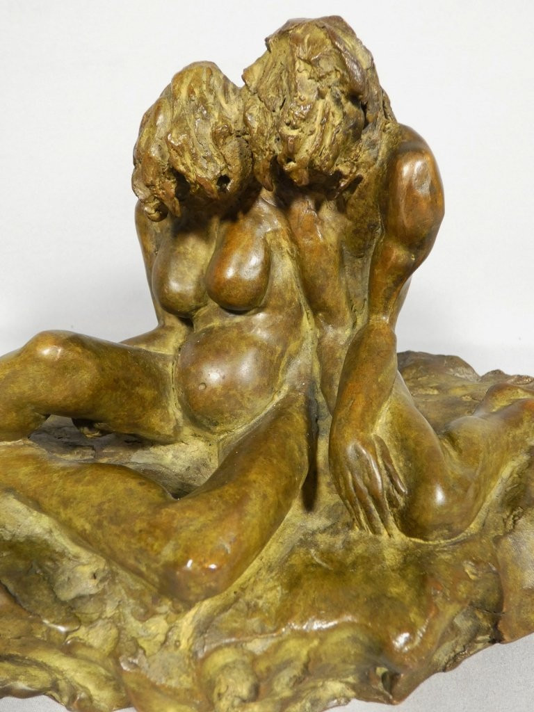 Trois, maternité, sculpture en bronze patiné par Sandrine Clarisse Bertrand, fonte Couffignal-photo-3