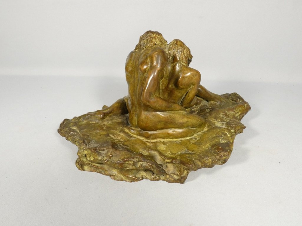 Trois, maternité, sculpture en bronze patiné par Sandrine Clarisse Bertrand, fonte Couffignal-photo-3
