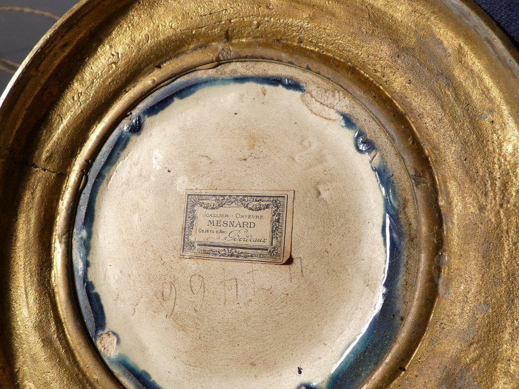 Large Lamp In Shaded Blue Ceramic With Bronze And Brass Frame, Early 20th Century-photo-7