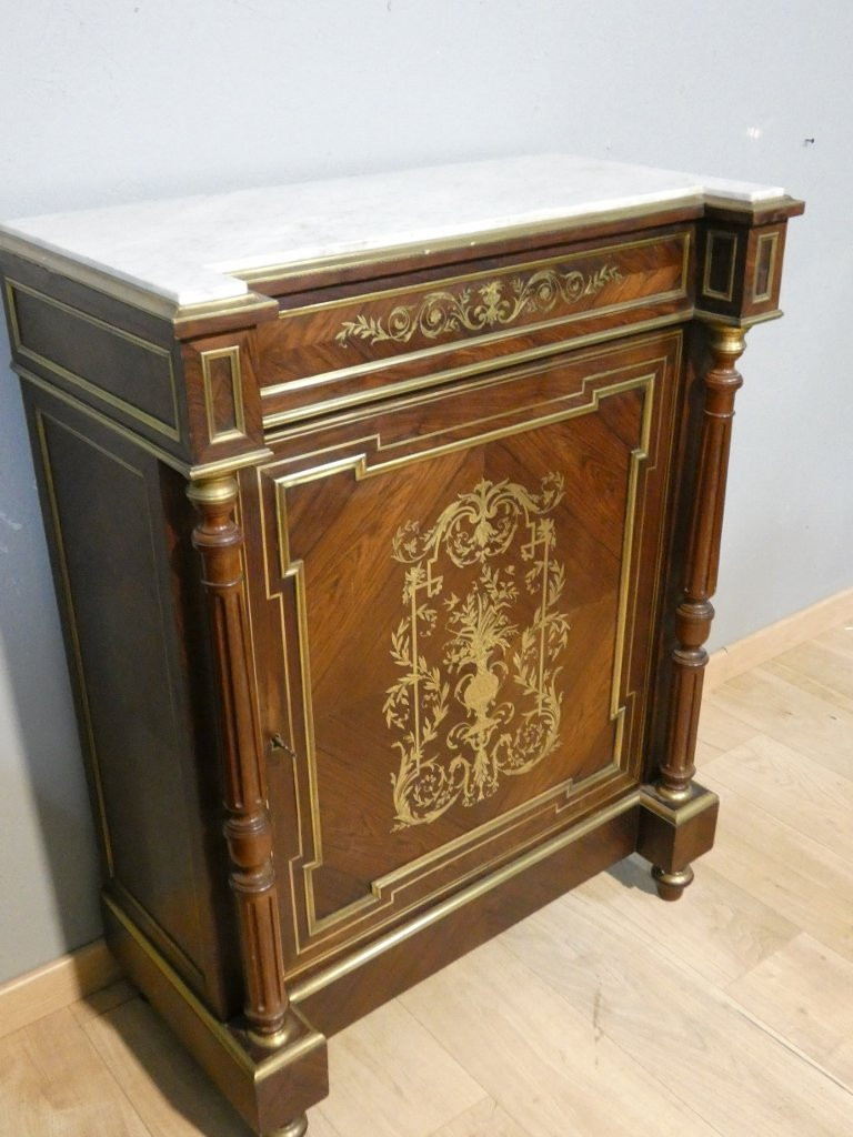 Buffet à hauteur d'appui Napoléon III en palissandre et marqueterie de laiton, XIX è-photo-3