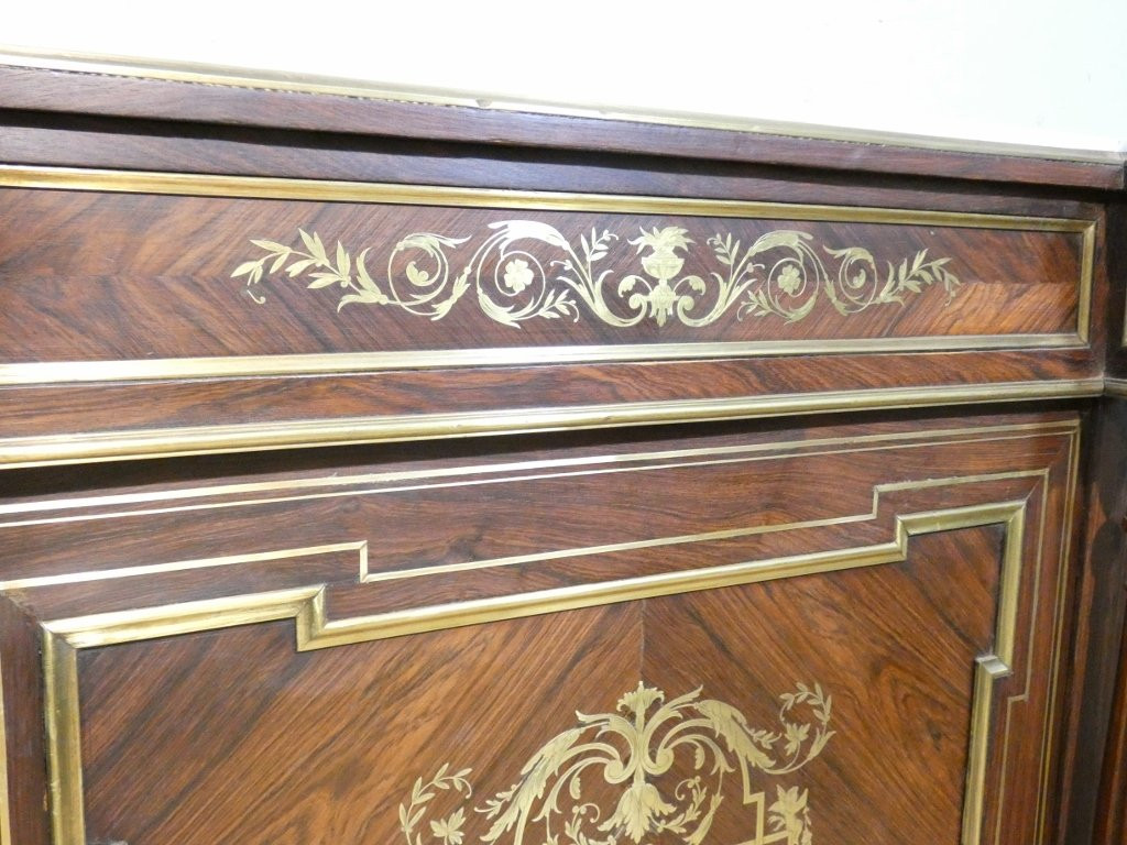 Buffet à hauteur d'appui Napoléon III en palissandre et marqueterie de laiton, XIX è-photo-1