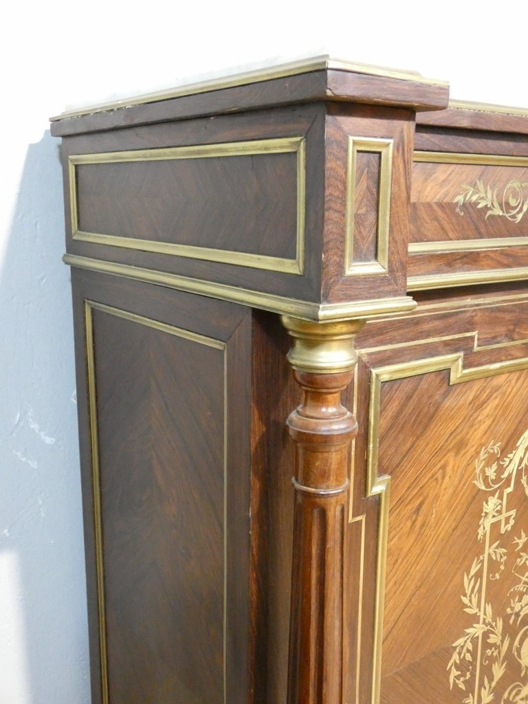 Buffet à hauteur d'appui Napoléon III en palissandre et marqueterie de laiton, XIX è-photo-2