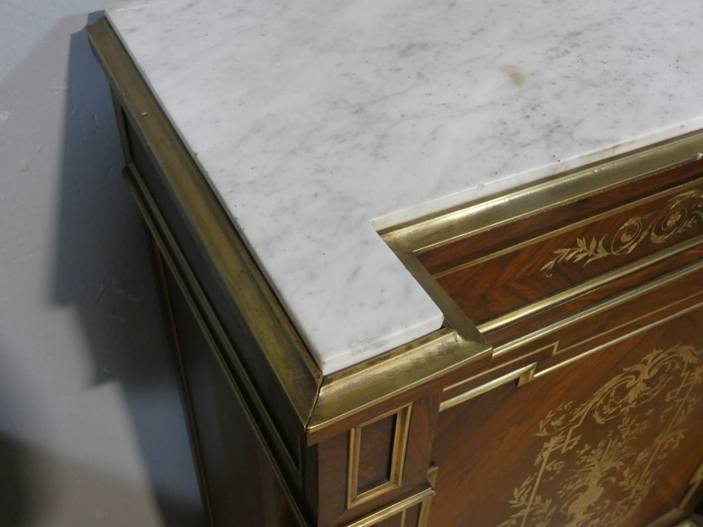 Buffet à hauteur d'appui Napoléon III en palissandre et marqueterie de laiton, XIX è-photo-4