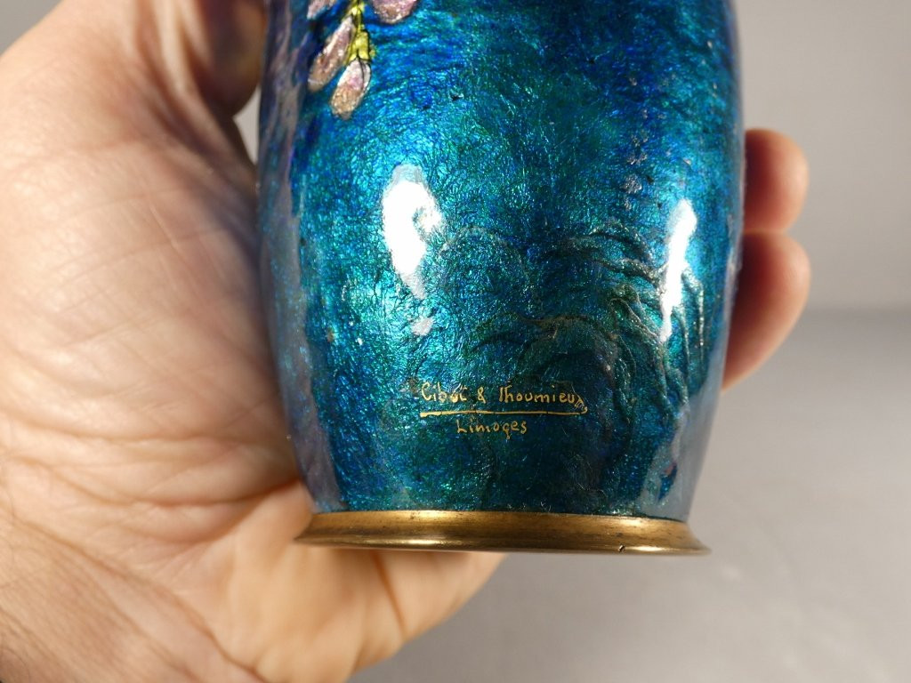 La Glycine, vase en émail émaux de Limoges par Cibot et Thoumieux, début XX ème-photo-4