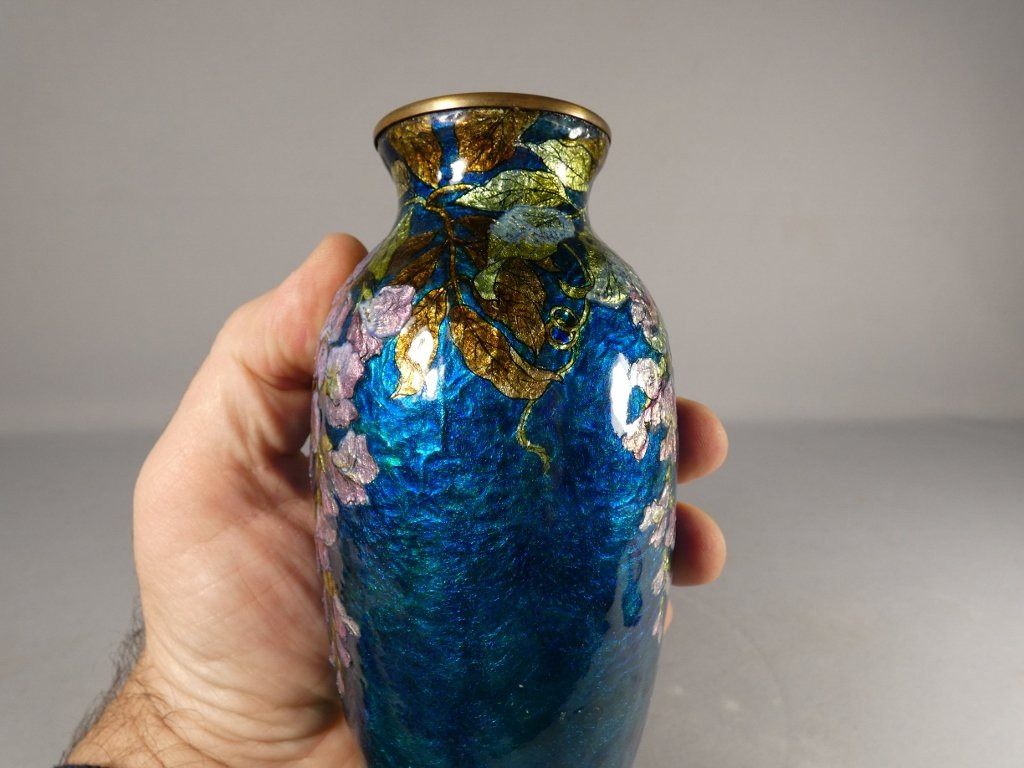 La Glycine, vase en émail émaux de Limoges par Cibot et Thoumieux, début XX ème-photo-2
