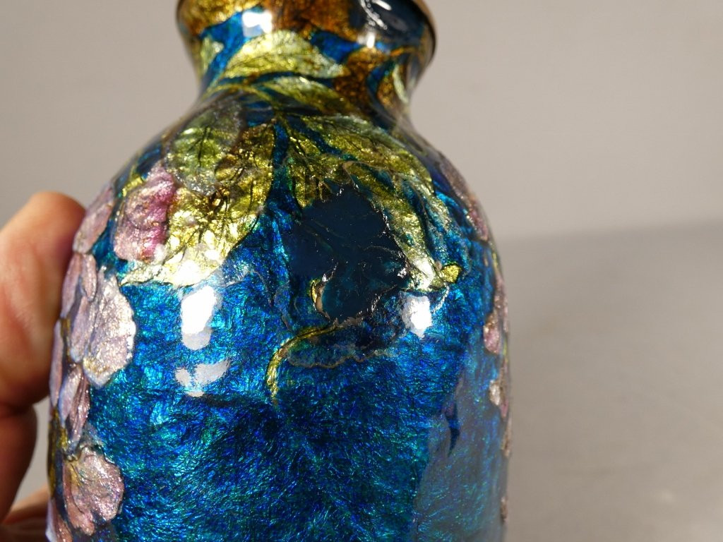 La Glycine, vase en émail émaux de Limoges par Cibot et Thoumieux, début XX ème-photo-5