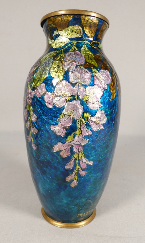La Glycine, vase en émail émaux de Limoges par Cibot et Thoumieux, début XX ème
