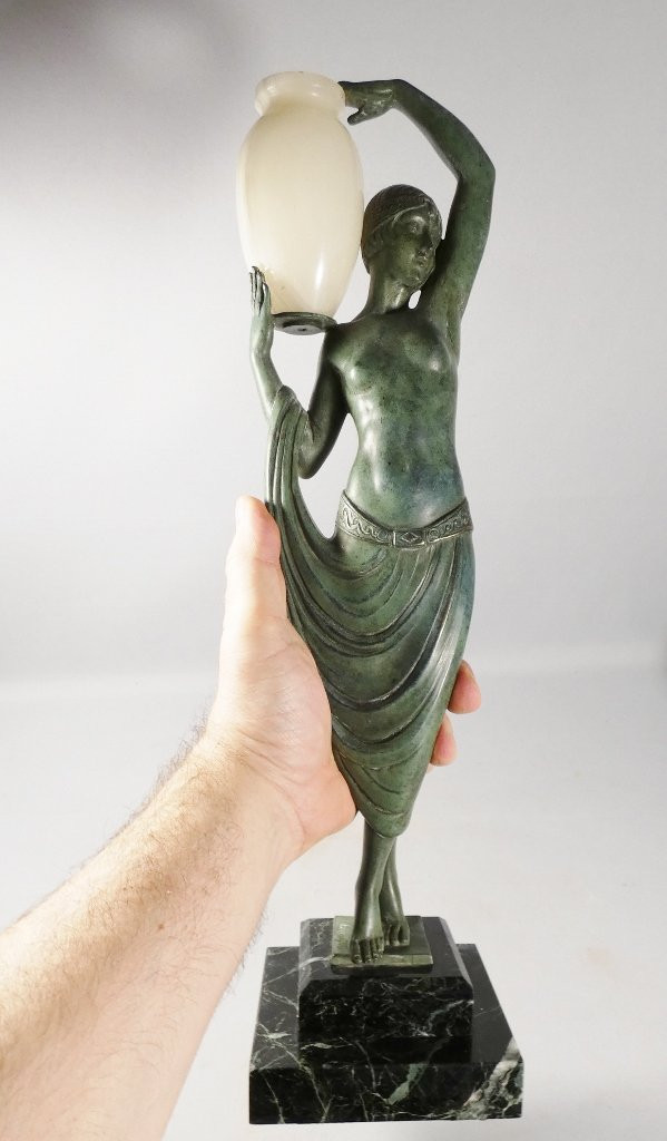 Odalisque, sculpture Art Déco par Fayral, Max Le Verrier et Pierre le Faguay, métal et onyx-photo-8