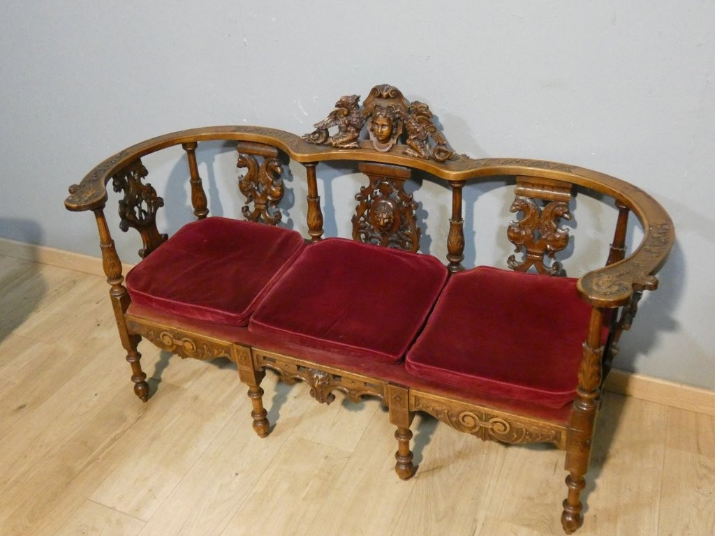 Neo-renaissance Walnut Bench With Carved Phoenixes, Circa 1880-photo-2