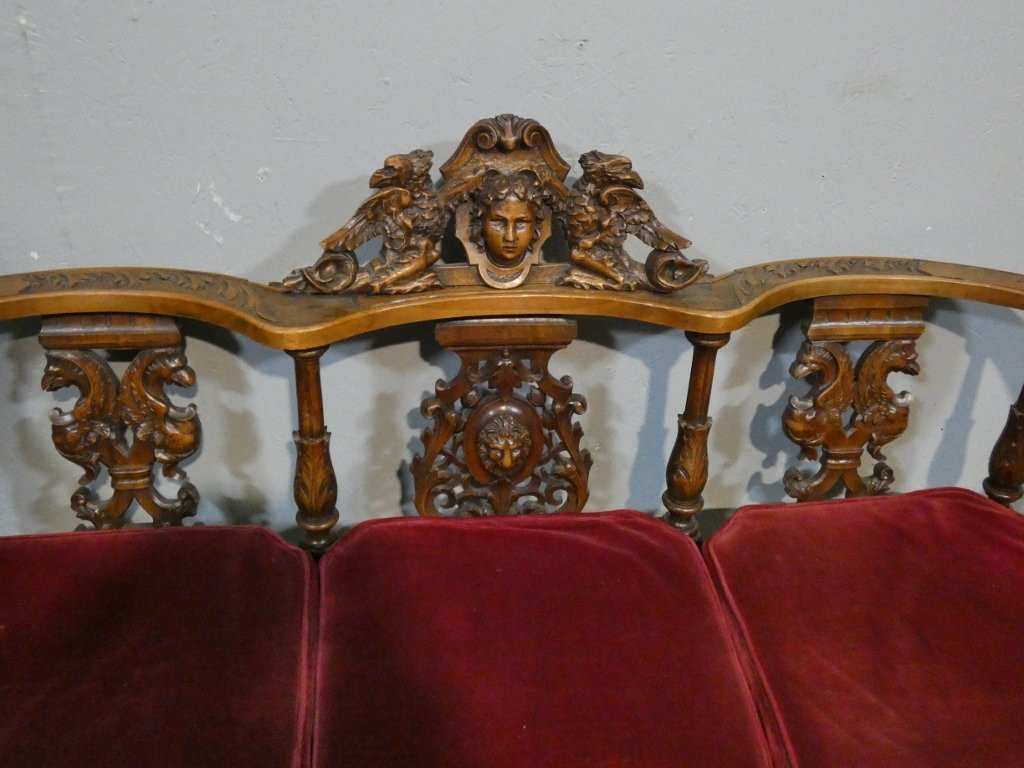 Neo-renaissance Walnut Bench With Carved Phoenixes, Circa 1880-photo-3