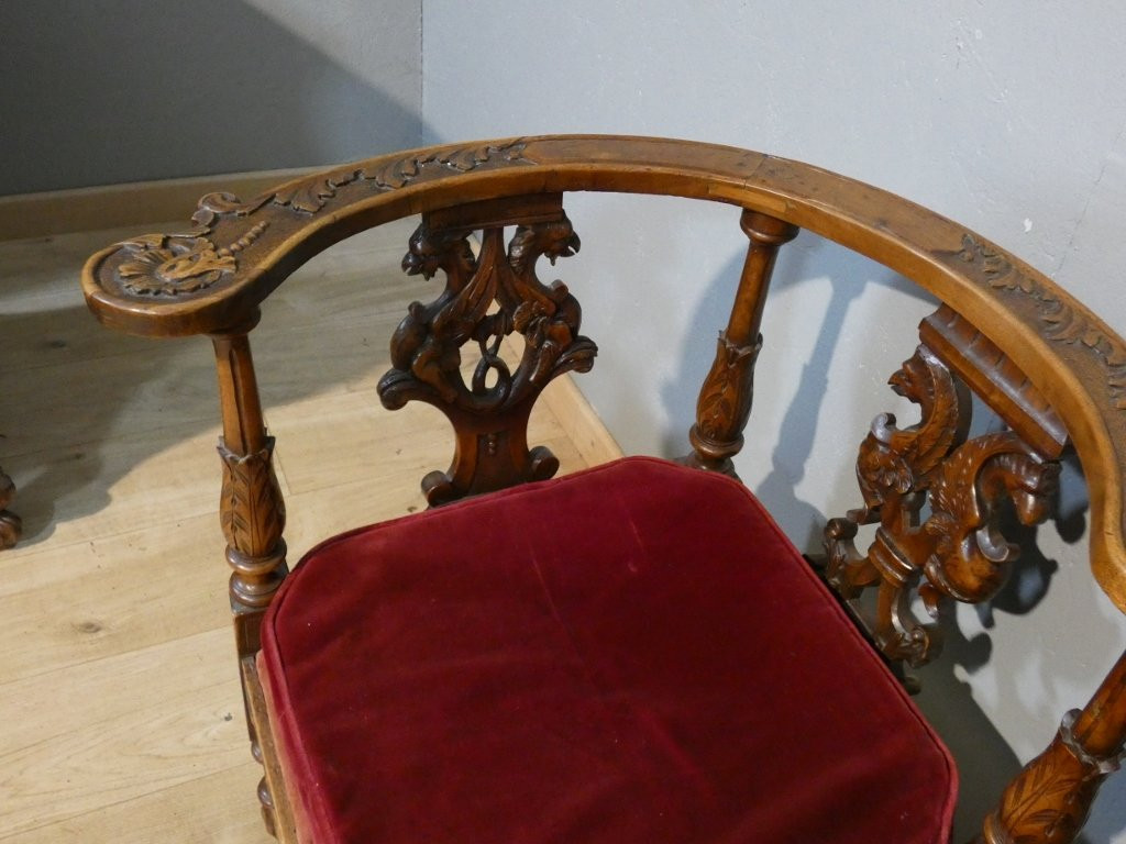 Neo-renaissance Walnut Bench With Carved Phoenixes, Circa 1880-photo-4