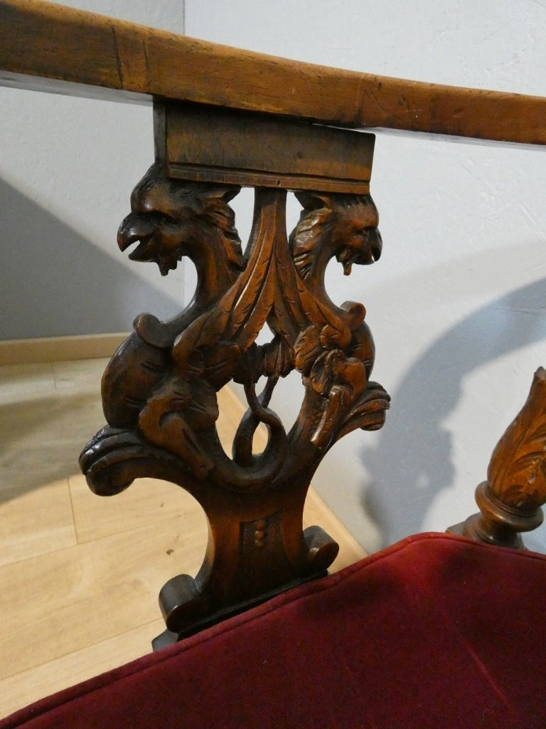 Neo-renaissance Walnut Bench With Carved Phoenixes, Circa 1880-photo-3