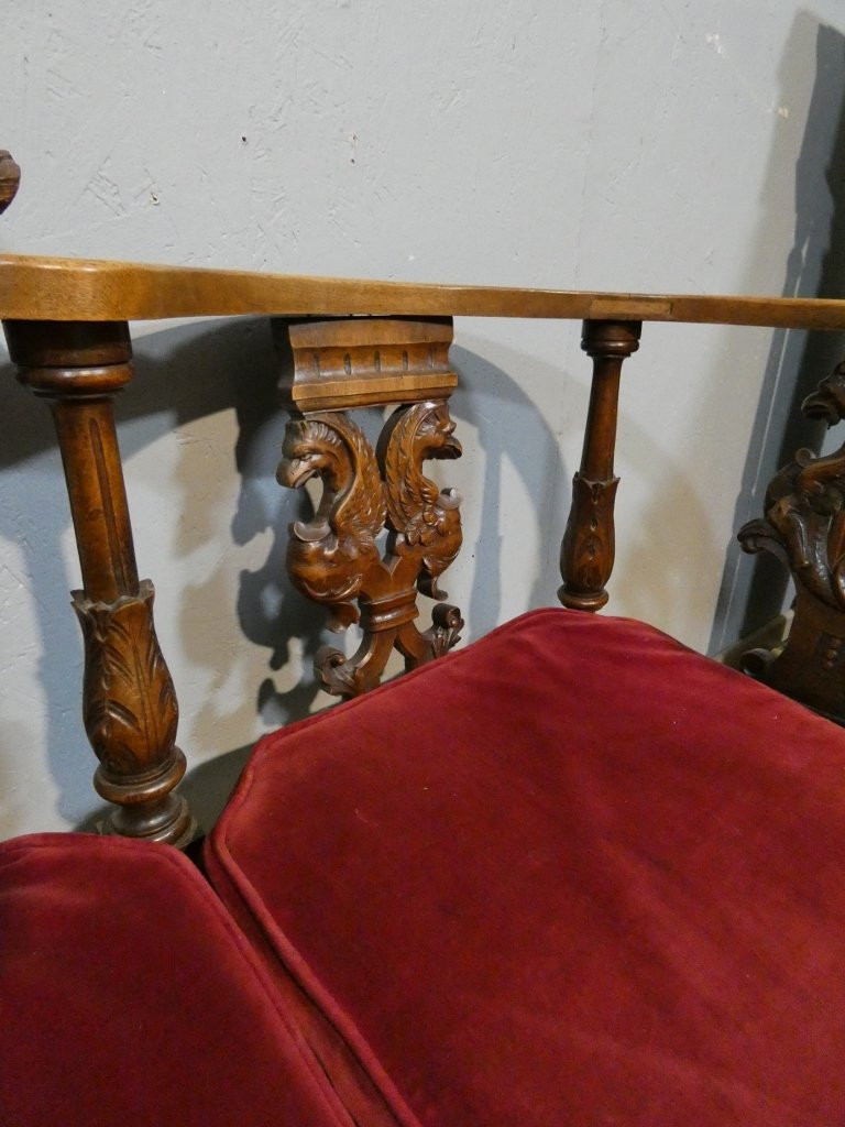 Neo-renaissance Walnut Bench With Carved Phoenixes, Circa 1880-photo-4