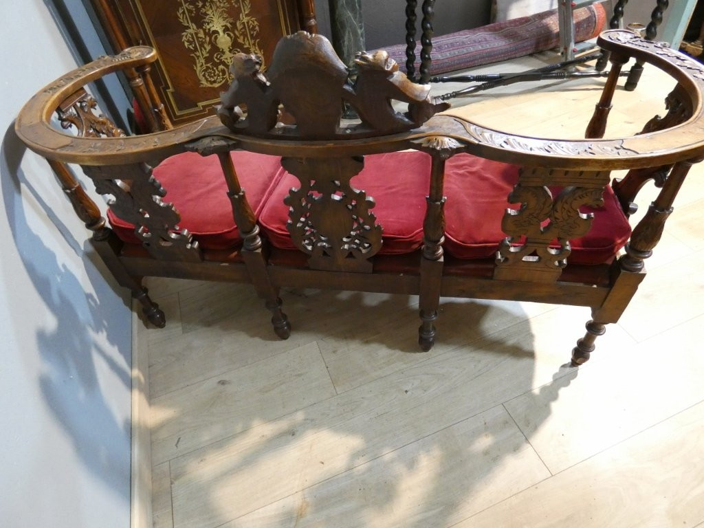 Neo-renaissance Walnut Bench With Carved Phoenixes, Circa 1880-photo-7