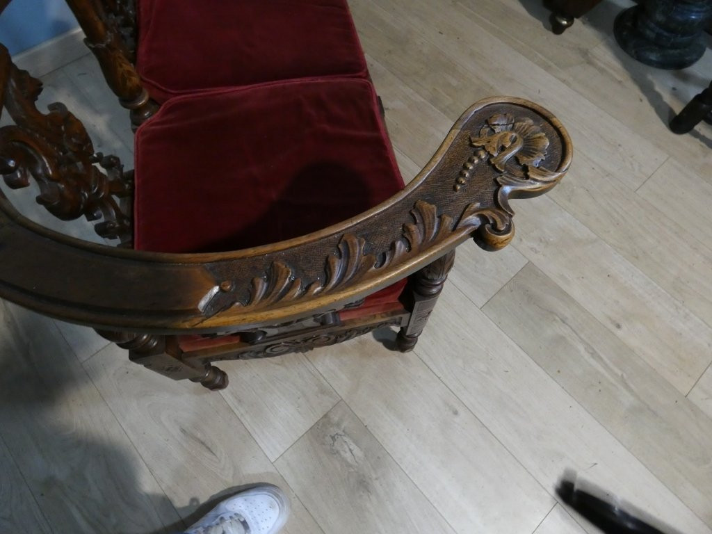 Neo-renaissance Walnut Bench With Carved Phoenixes, Circa 1880-photo-8