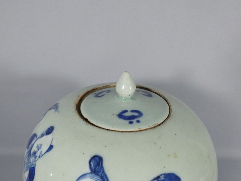 China 19th Century, Celadon Covered Jar And Blue Ceramic Figures-photo-3