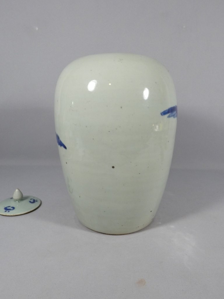 China 19th Century, Celadon Covered Jar And Blue Ceramic Figures-photo-6