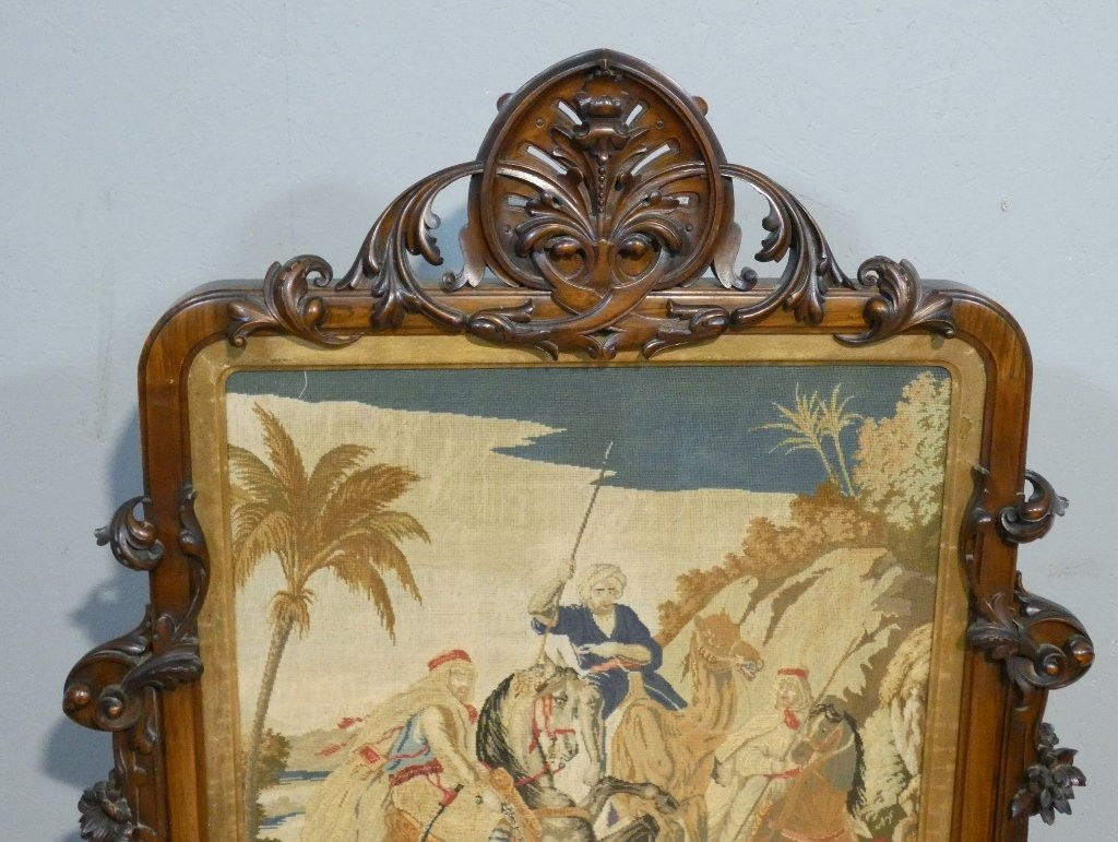Rosewood And Petit Point Tapestry Fireplace Screen, 19th Century-photo-2