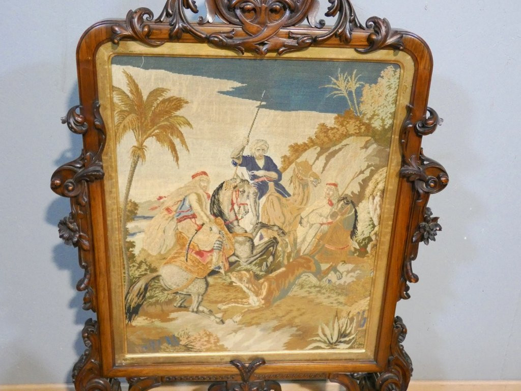 Rosewood And Petit Point Tapestry Fireplace Screen, 19th Century-photo-3