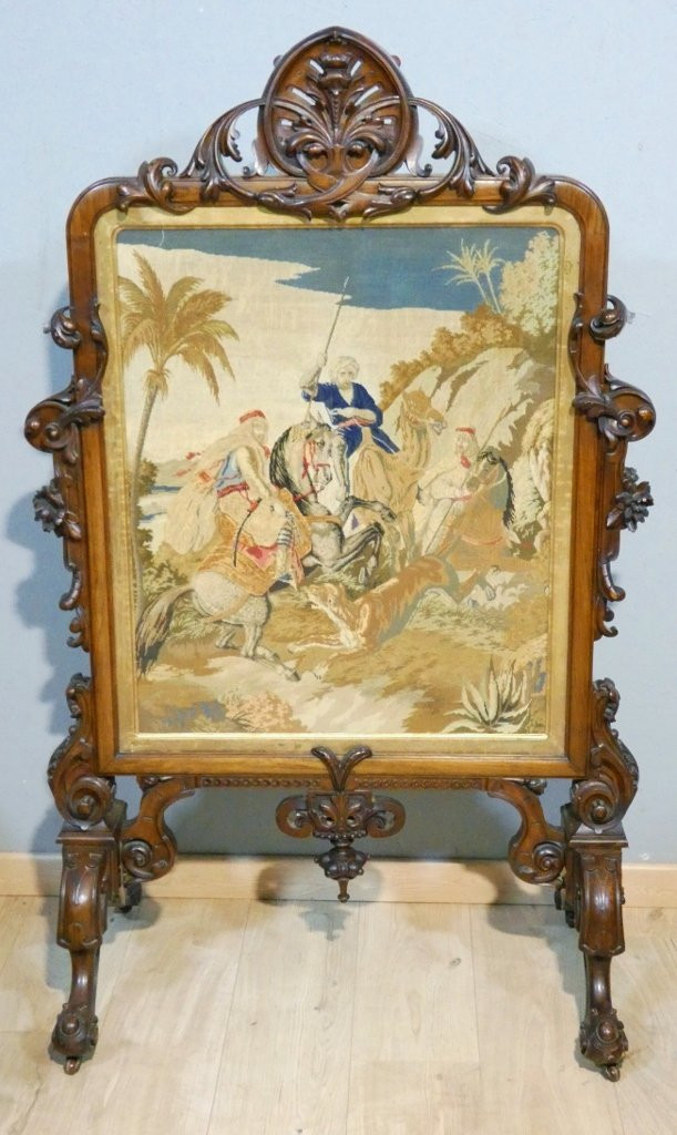 Rosewood And Petit Point Tapestry Fireplace Screen, 19th Century-photo-4