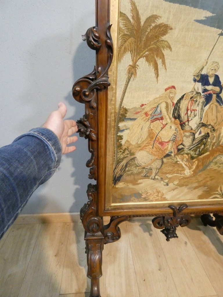 Rosewood And Petit Point Tapestry Fireplace Screen, 19th Century-photo-2