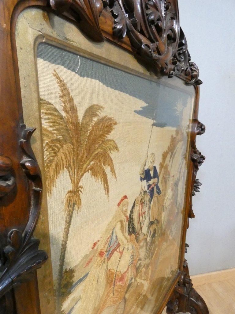 Rosewood And Petit Point Tapestry Fireplace Screen, 19th Century-photo-7