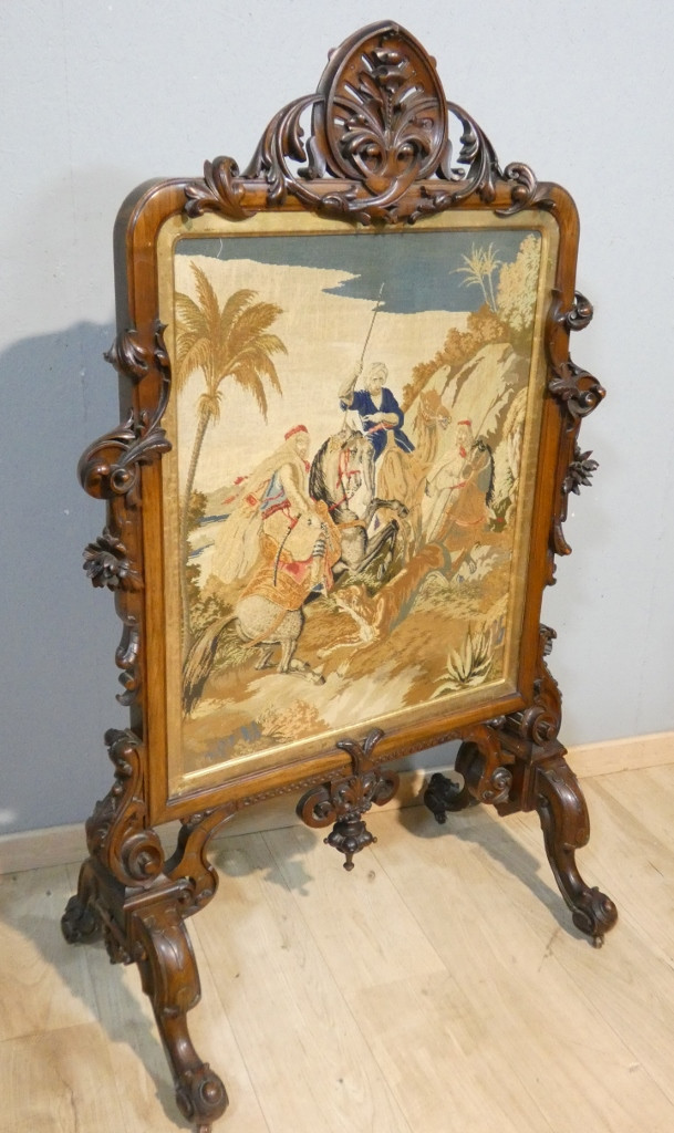 Rosewood And Petit Point Tapestry Fireplace Screen, 19th Century