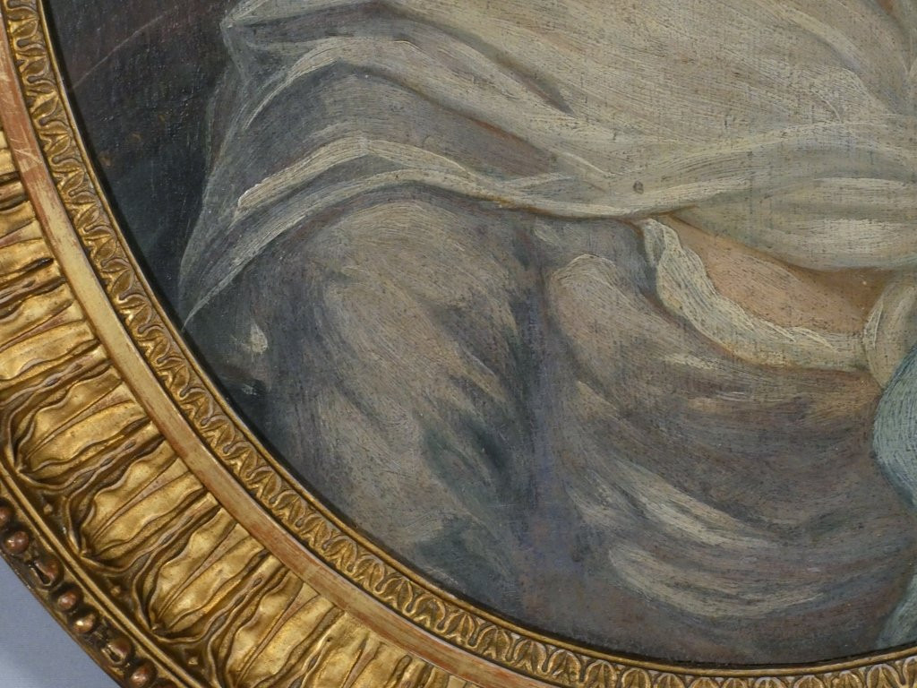 Portrait de jeune femme dans le goût du XVIII ème, huile sur bois époque XIX ème-photo-2