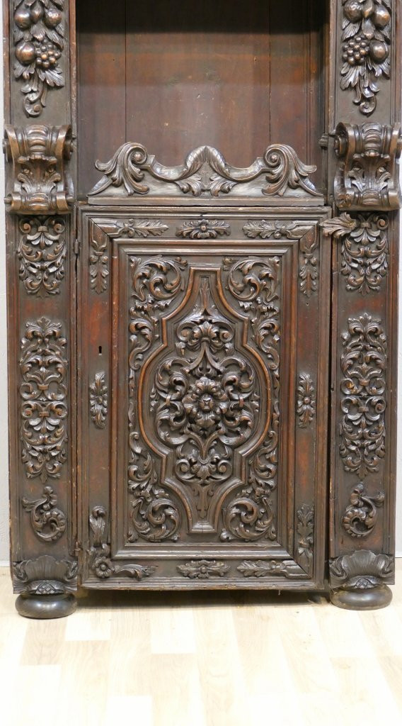 Walnut Bookcase Buffet, 18th Century Woodwork, Italy, Cherubs, Acanthus...-photo-2