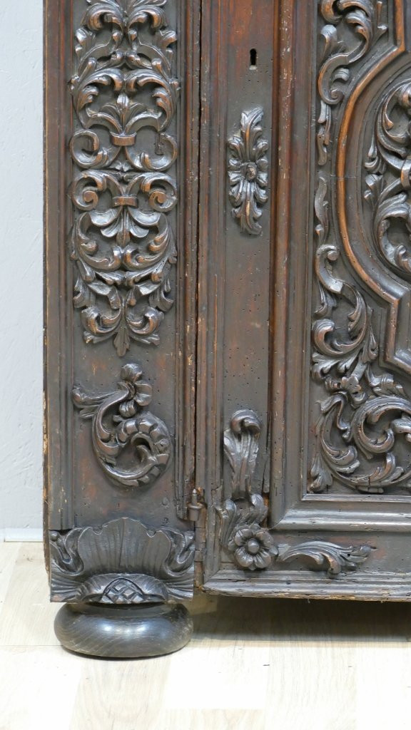 Walnut Bookcase Buffet, 18th Century Woodwork, Italy, Cherubs, Acanthus...-photo-2
