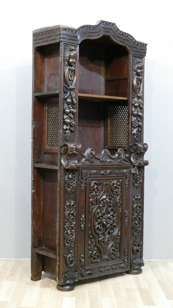 Walnut Bookcase Buffet, 18th Century Woodwork, Italy, Cherubs, Acanthus...-photo-5