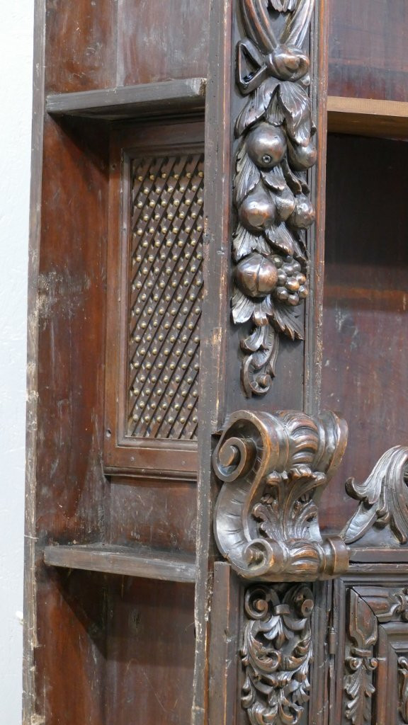 Walnut Bookcase Buffet, 18th Century Woodwork, Italy, Cherubs, Acanthus...-photo-6