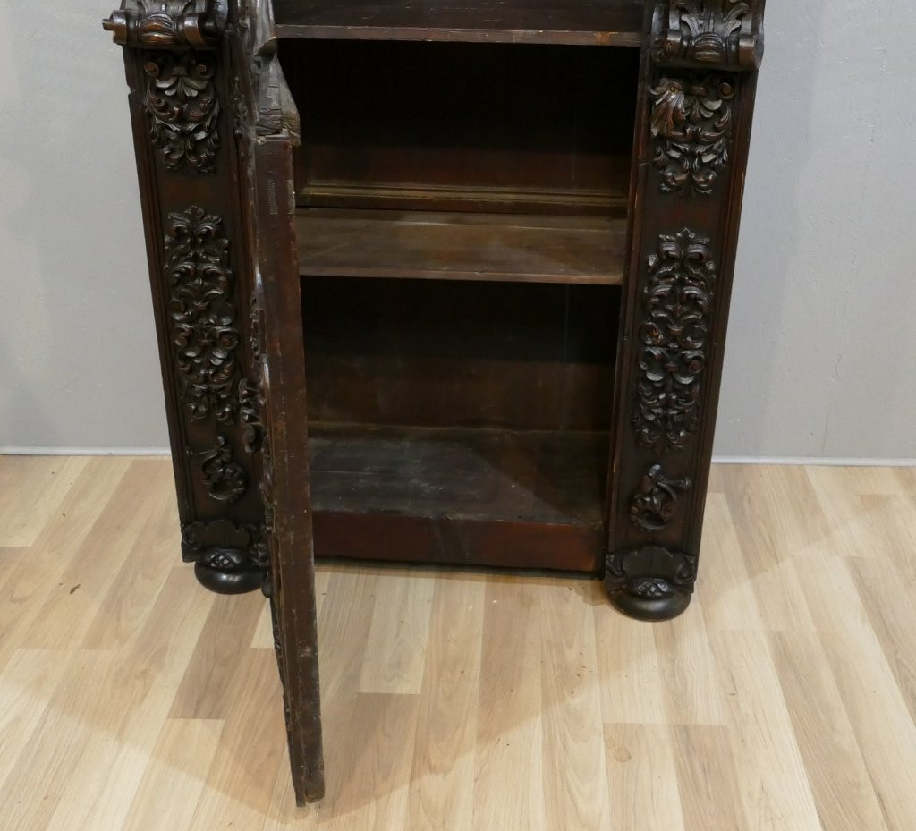Walnut Bookcase Buffet, 18th Century Woodwork, Italy, Cherubs, Acanthus...-photo-8