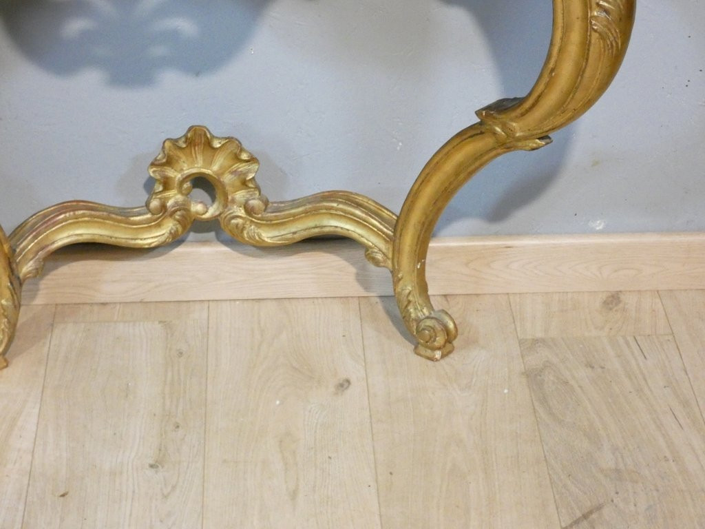 Console de style Louis XV en bois sculpté doré, époque début XX ème-photo-3