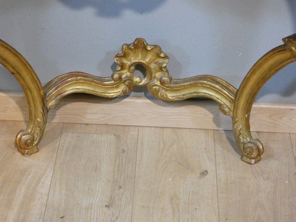 Console de style Louis XV en bois sculpté doré, époque début XX ème-photo-1