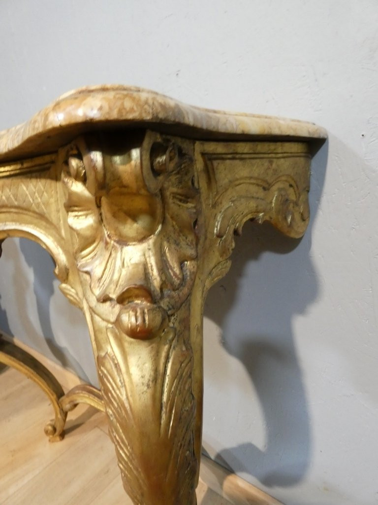 Console de style Louis XV en bois sculpté doré, époque début XX ème-photo-6