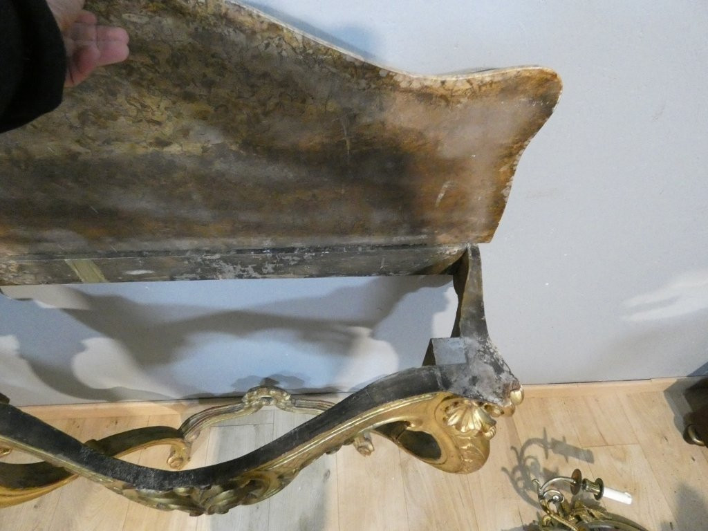 Console de style Louis XV en bois sculpté doré, époque début XX ème-photo-8