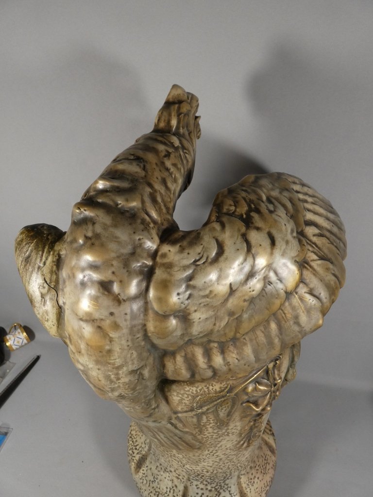 Amphora Austria, Very Large Ceramic Cockatoo Vase, Late 19th Century-photo-5