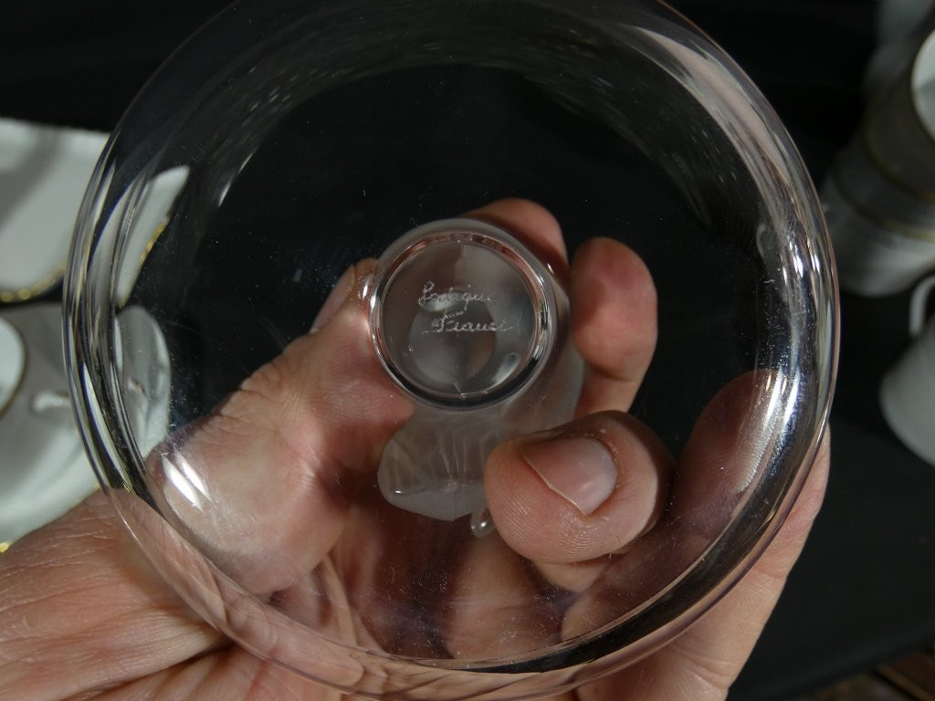 Lalique France, Crystal Ring Holder With A Perched Dove, Circa 1980-photo-1