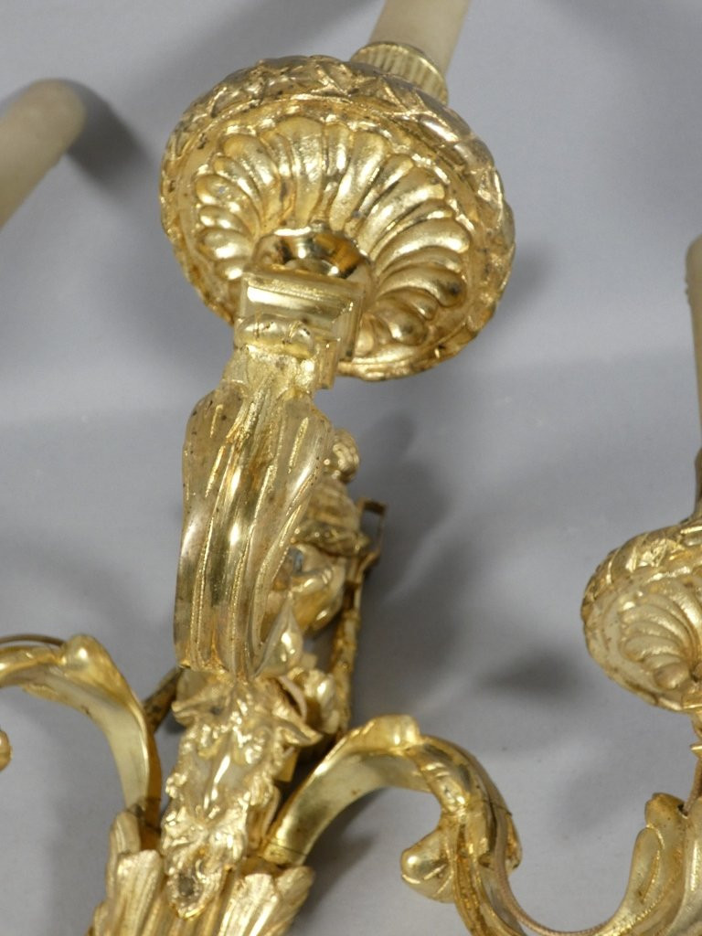 Pair Of Wall Sconces With Rams, Louis XVI Period, Gilt Bronze, 18th Century-photo-4
