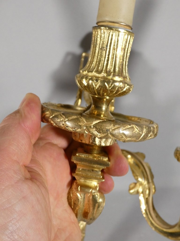 Pair Of Wall Sconces With Rams, Louis XVI Period, Gilt Bronze, 18th Century-photo-3