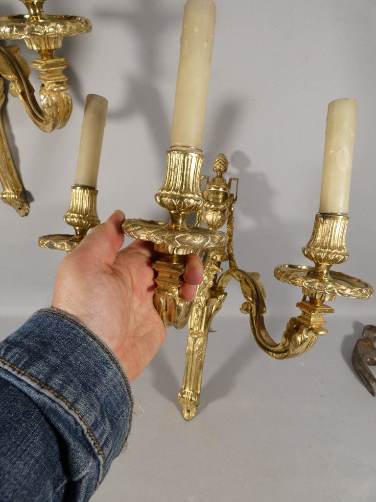 Pair Of Wall Sconces With Rams, Louis XVI Period, Gilt Bronze, 18th Century-photo-4