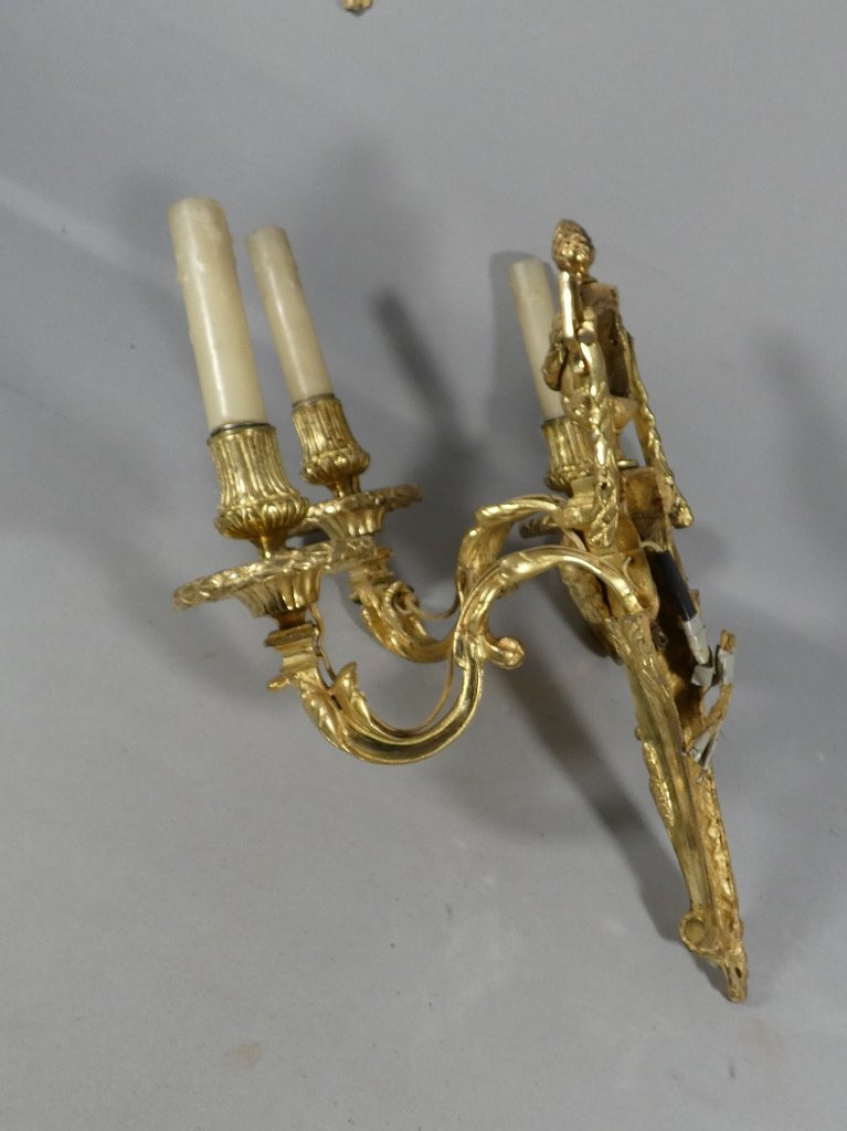 Pair Of Wall Sconces With Rams, Louis XVI Period, Gilt Bronze, 18th Century-photo-5