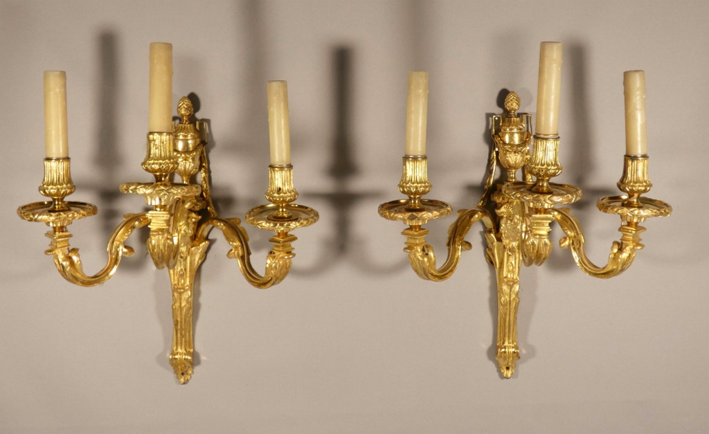 Pair Of Wall Sconces With Rams, Louis XVI Period, Gilt Bronze, 18th Century